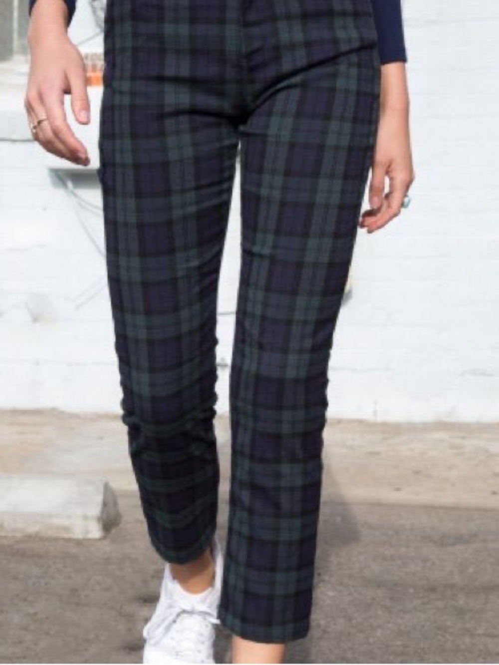 BRANDY MELVILLE - Plaid Slim Ankle Pants in Navy and Green